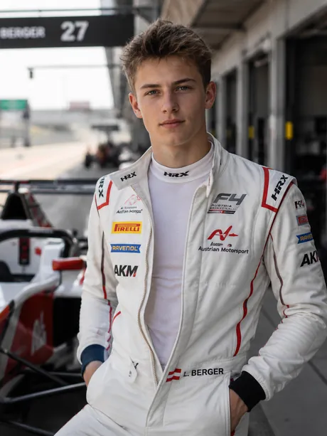 Example profile Luca Berger — Formula, AT · Consistency 92, Learning rate 78, Cleanliness 88, Racecraft 81 · fictional profile
